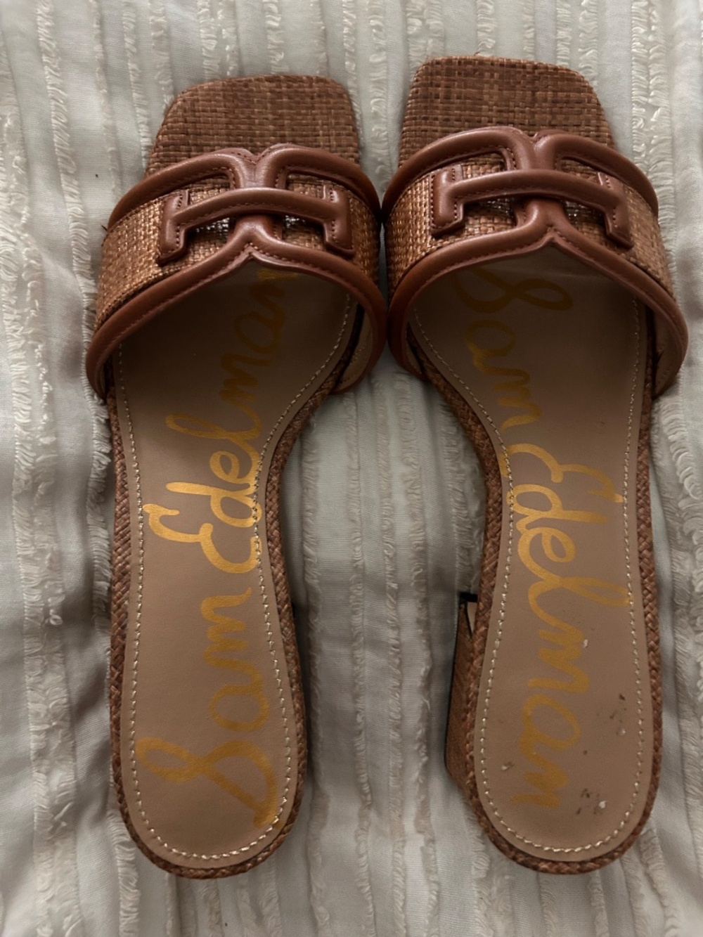 Sam Edelman Cognac Block Heel Slide Sandals - Picture 2 of 3